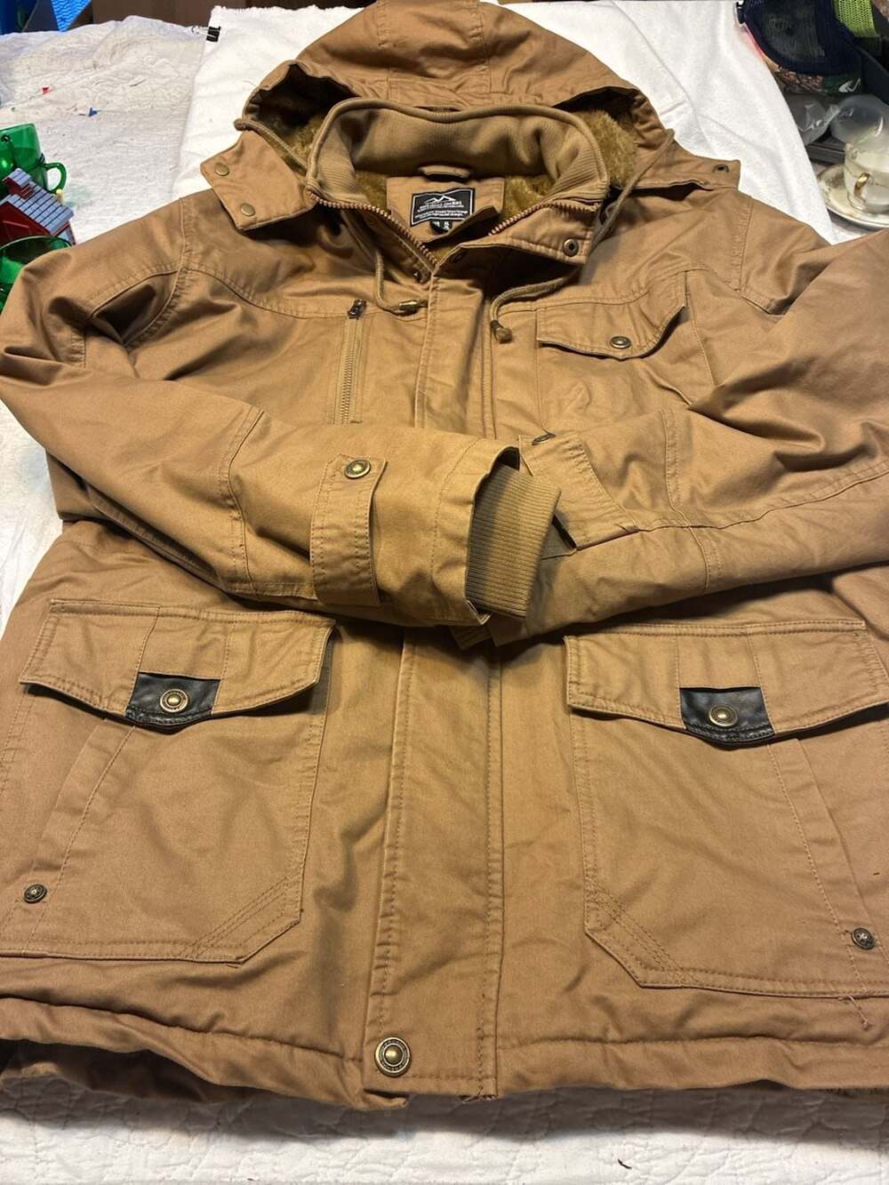 Outdoor Jacket Men's Fleece-Lined Winter Work Jacket with Removable Hood